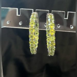 Peridot inside outside hoops 9.25 Sterling safety closure